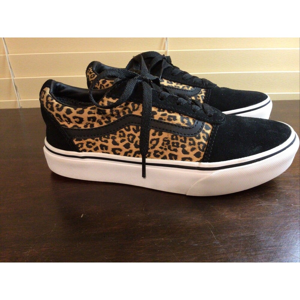 Vans Old Skool Deluxe Women 5 1/2 Black Tan Leopard Print Skate Sneakers Casual
